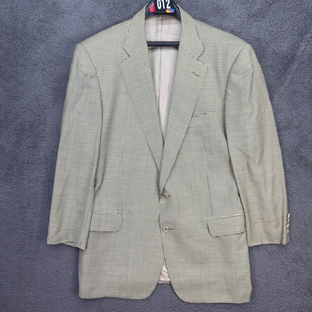 Ermenegildo Zegna Blazer Mens 56 IT 46 US Tan Houndstooth Wool Sport Coat